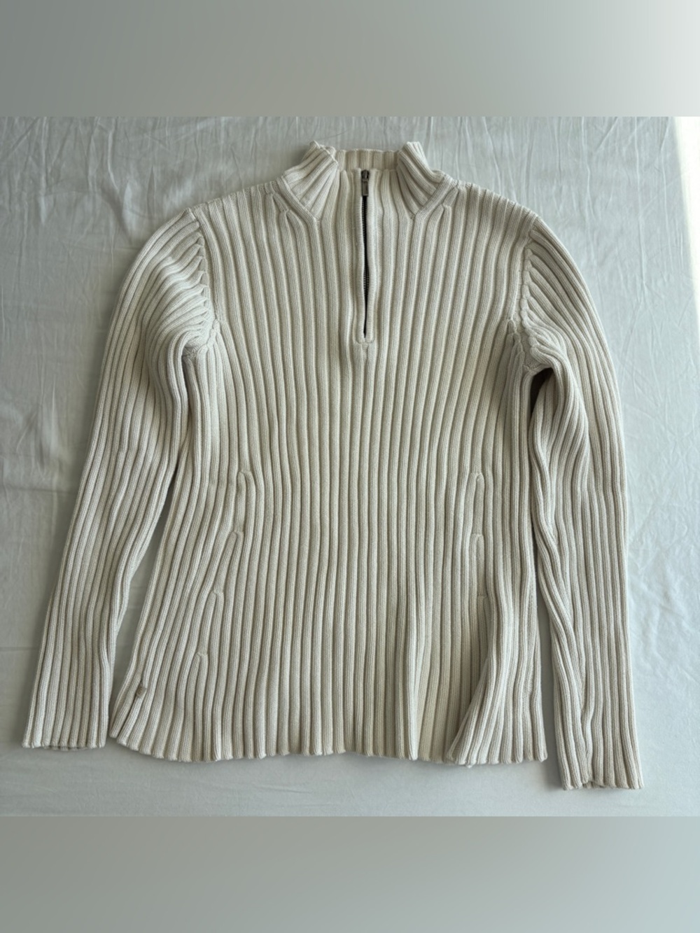 Ralph Lauren Cream Ribbed Zip Mock-Neck Sweater